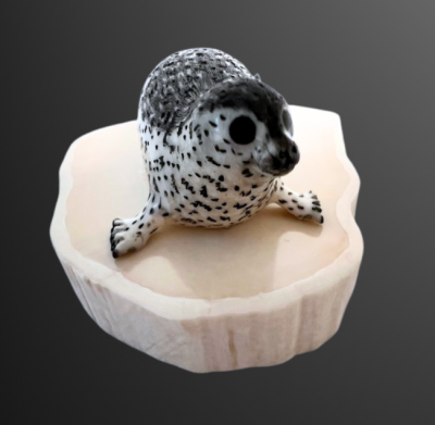 Small Spotted Seal on Walrus Ivory Base